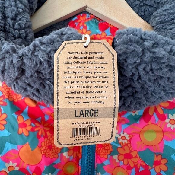 Natural Life Bright Colored Abstract Floral Fleece Lined Crop Vest - Picture 5 of 6